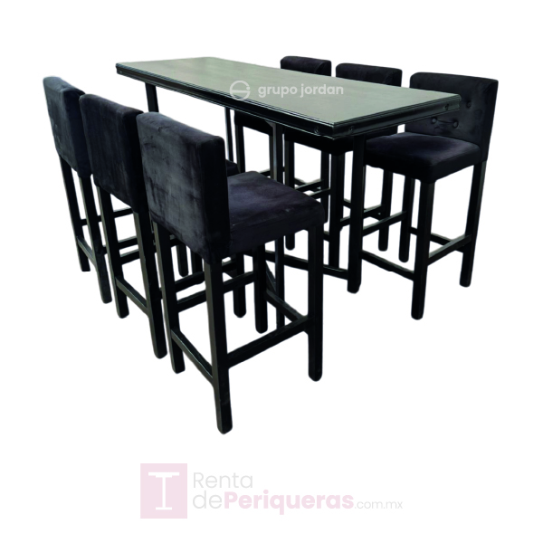 Periquera de madera negra con banco negro capitonado 8 prs