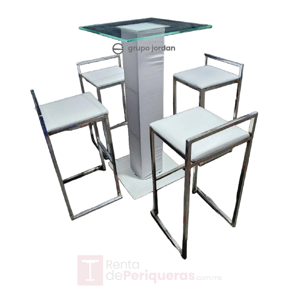 Periquera de cristal cuadrada con banco de cubo