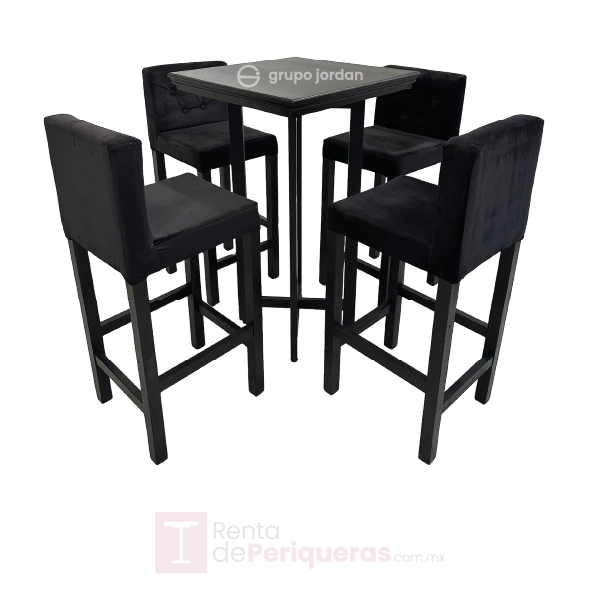 Periquera de madera negra con banco capitonado negro