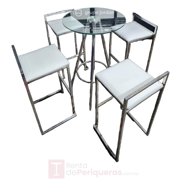 Periquera de cristal redondo con banco de cubo