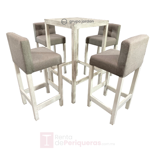 Periquera de madera wash con banco gris capitonado