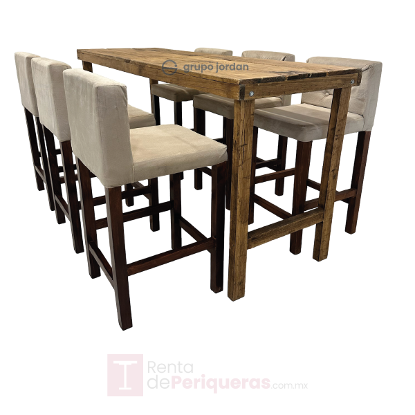 Periquera de madera rustica con banco nude 6 prs