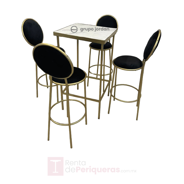 Periquera tipo mármol blanco con banco carlota negro