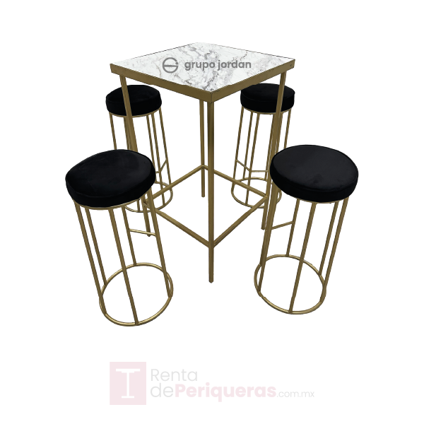 Periquera tipo mármol blanco con banco negro