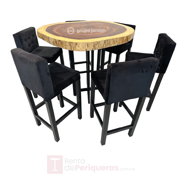 Periquera de madera parota con banco negro 6 prs