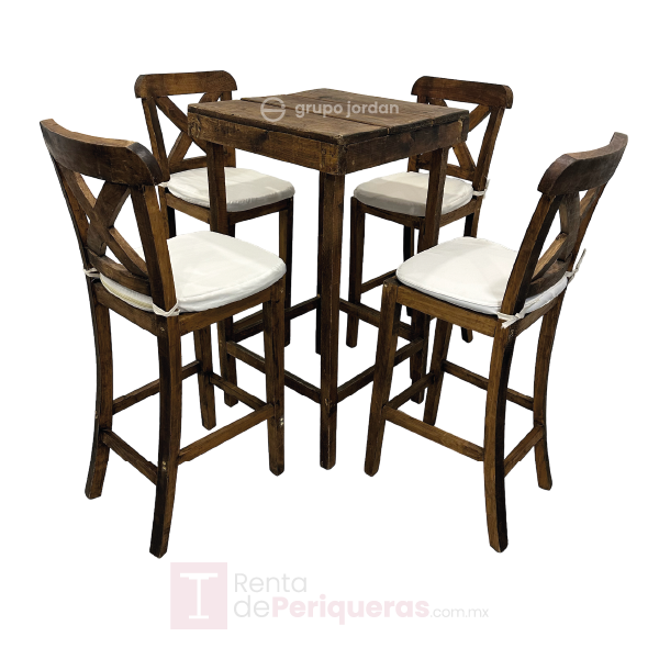 Periquera de madera rustica con banco crossback